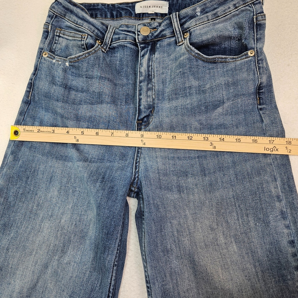 Risen High Rise Crop Wide Fray Hem Jeans Women's 11/30 Blue Denim - Picture 5 of 14